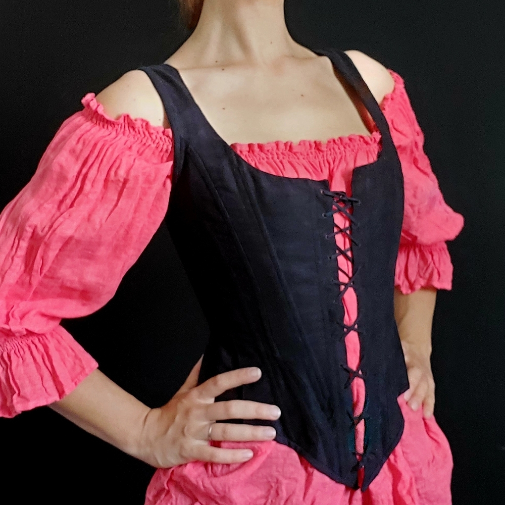 Pink Ruffle top off shoulder, covers hip linen cotton